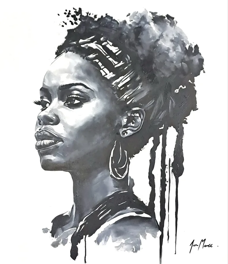 Monochrome portrait of a woman with braided hair